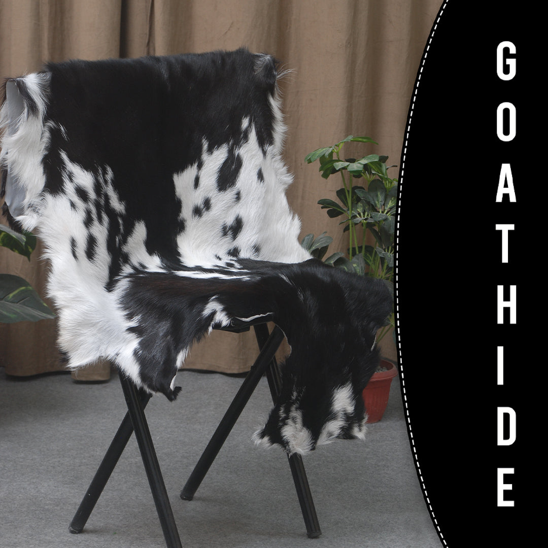 Genuine Goat Skin Rug - Black and White Pattern for Rustic Home Style