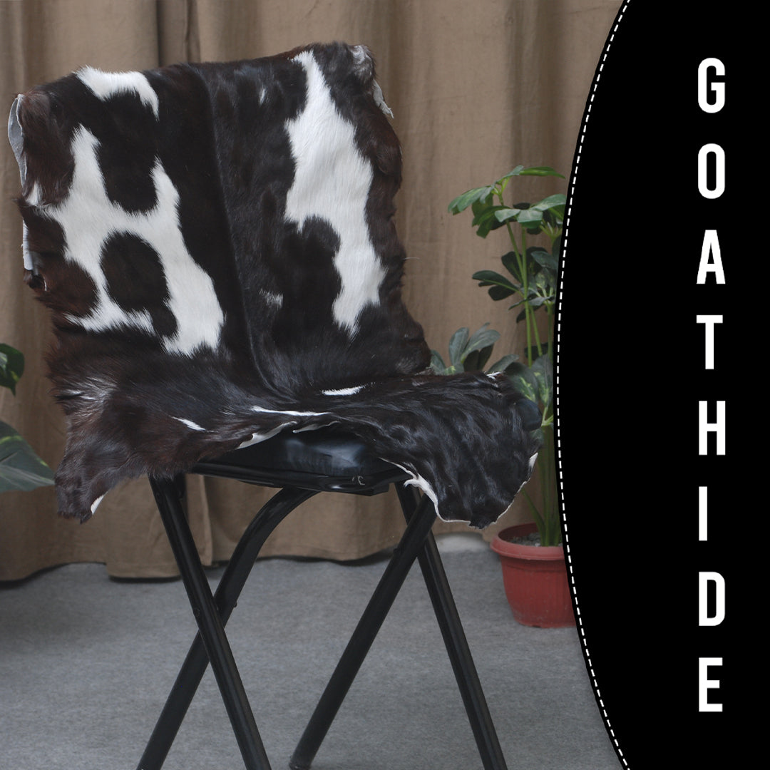 Premium Black and White Goat Skin Rug - Genuine Hair-On Leather for Home Décor
