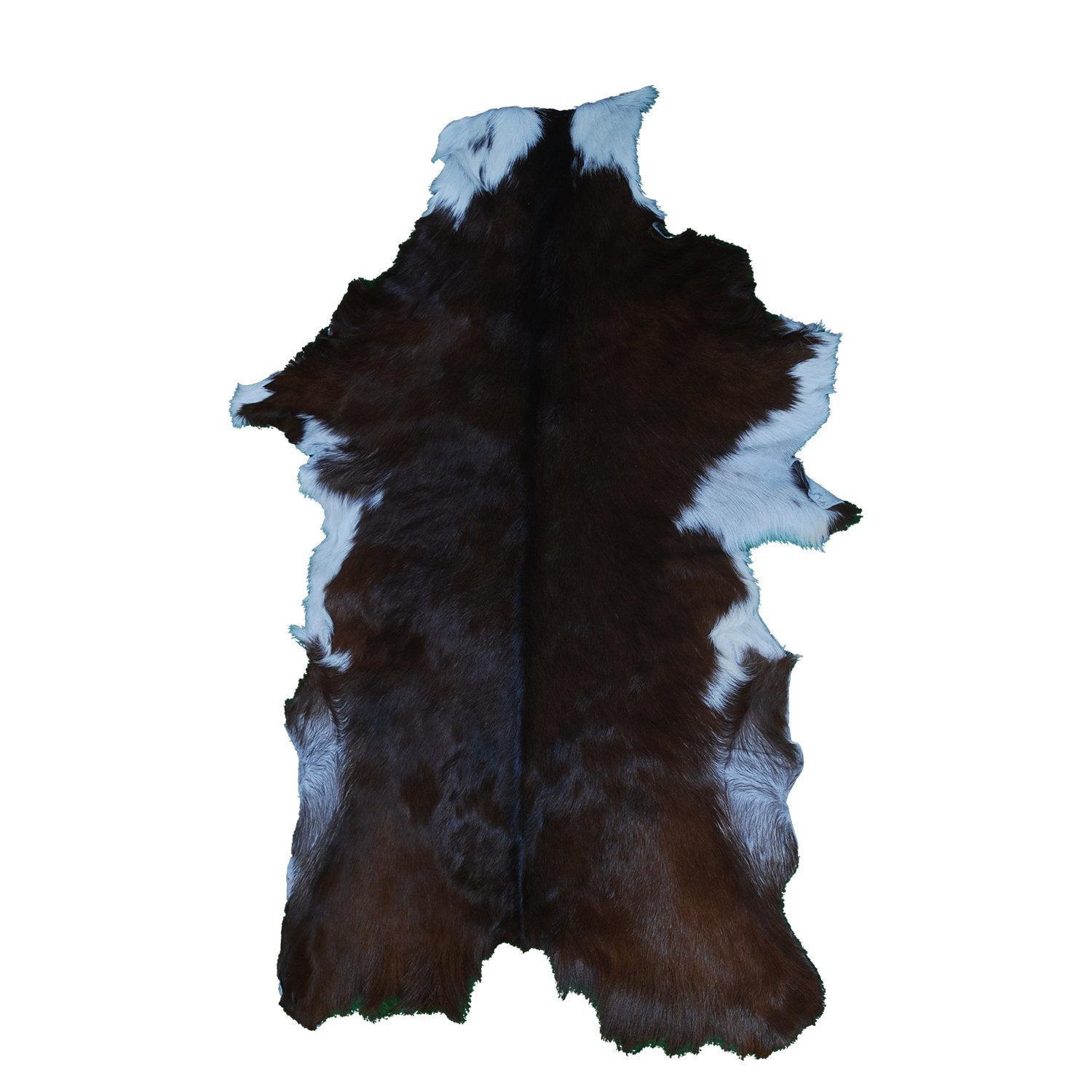 Luxury Handmade Dark Brown & White Goat Skin Rug - Soft, Kid & Pet-Friendly, Hypoallergenic, Non-Shedding, Sustainable, Eco-Friendly