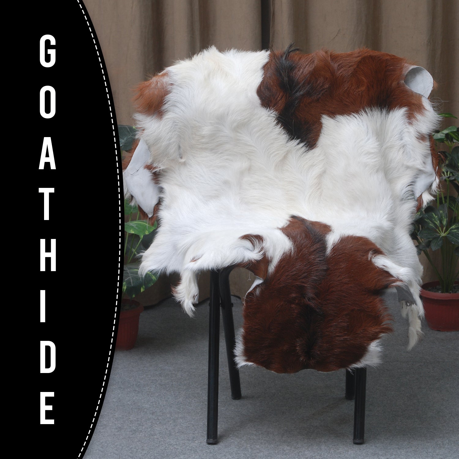 Natural Hair-On Dark Brown Goat Skin Rug - Elegant and Durable for Any Room