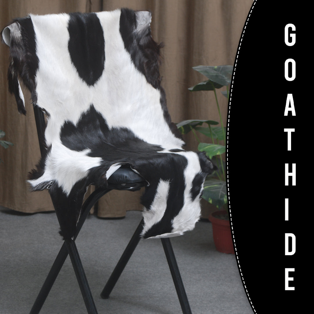 Genuine Goat Skin Rug - Black and White Pattern for Rustic Home Style