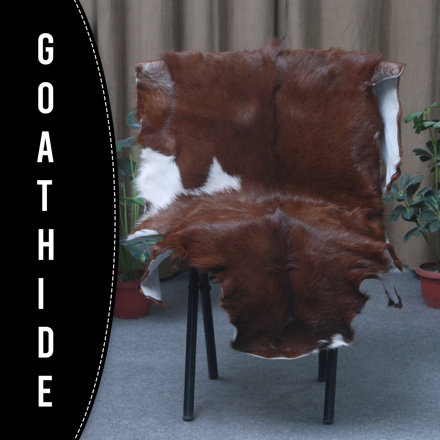 Elegant Dark Brown Goat Skin Rug - Natural Hair-On Accent for Floors or Walls