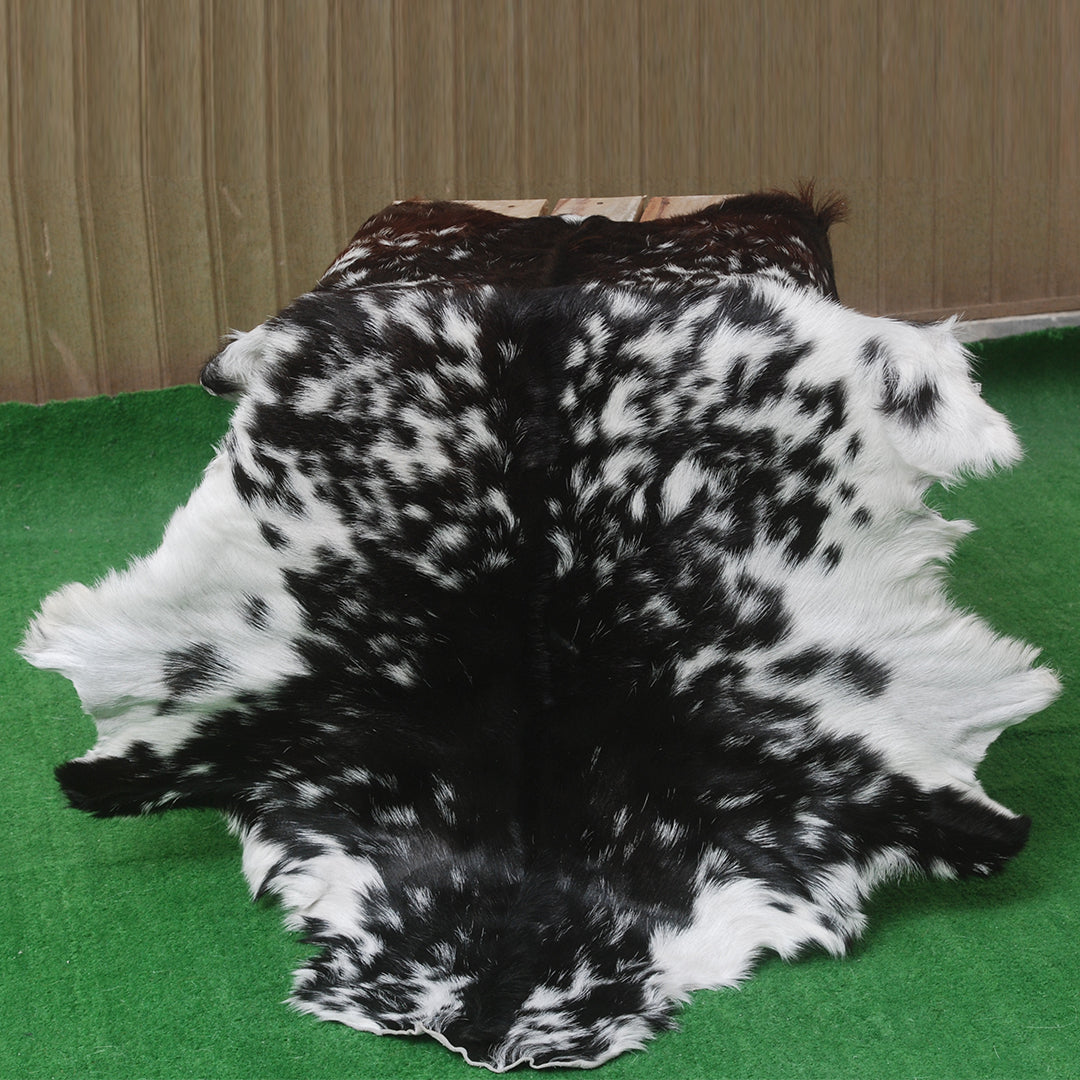 Modern Sophistication: Genuine Black and White Goat Skin Throw Rug for Home Decor - Non-Slippery Back, Hypoallergenic, and Unique Natural