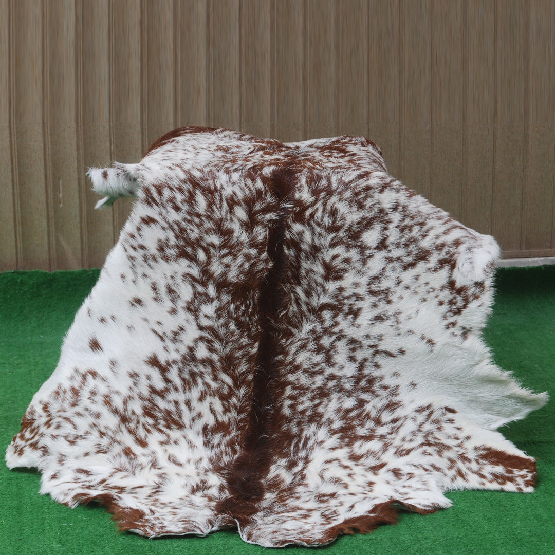 Luxurious Brown & White Natural Goat Skin Rug Wall Décor - Celestial Leather Limited