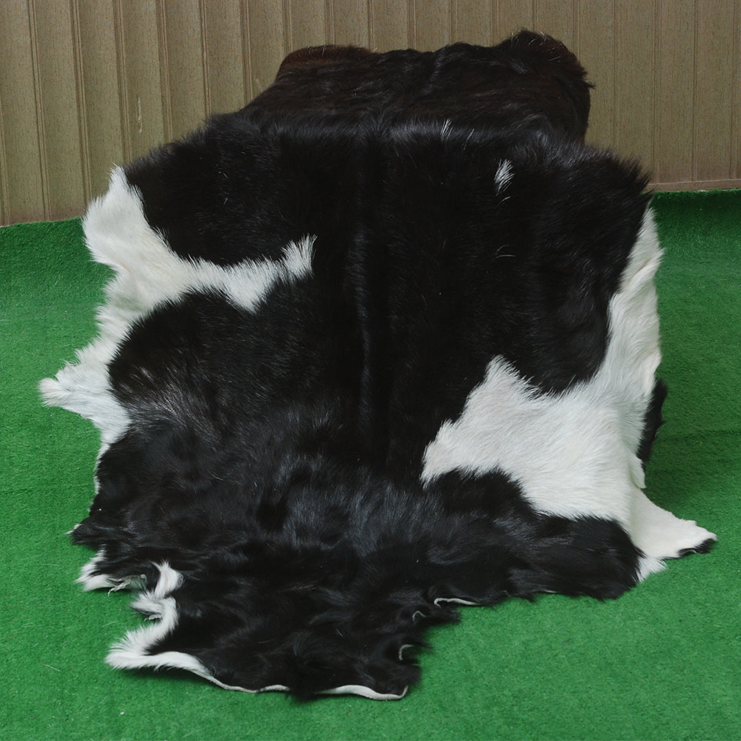 Luxurious Black and White Genuine Goat Skin Rug - Premium Hair-On Skin