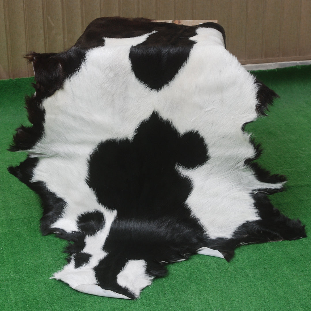 Genuine Goat Skin Rug - Black and White Pattern for Rustic Home Style