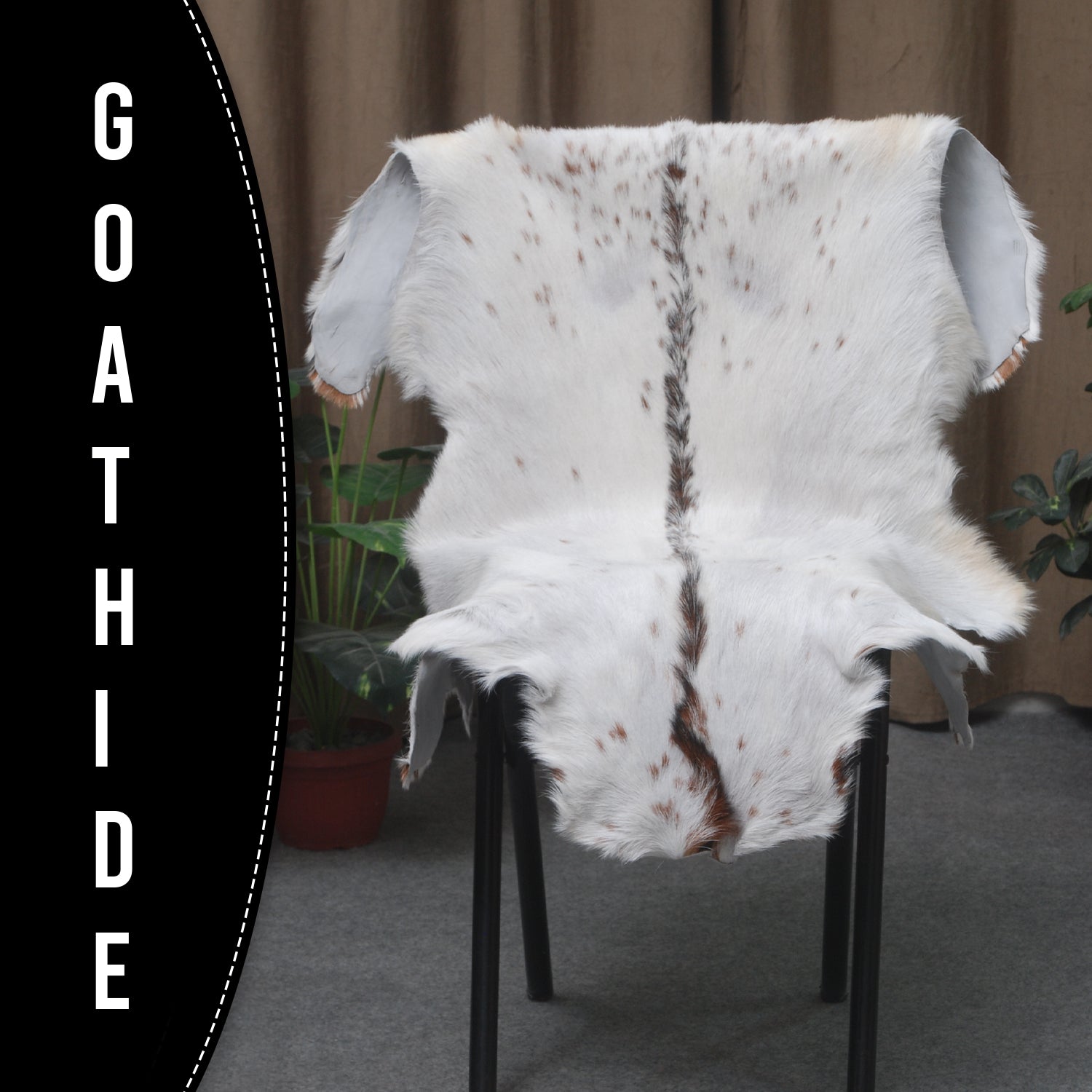Luxurious Brown & White Goat Skin Rug - Handmade Pure Goat Skin Floor Rug - Unique Design - Hypoallergenic & Kid-Friendly - Non-Shedding