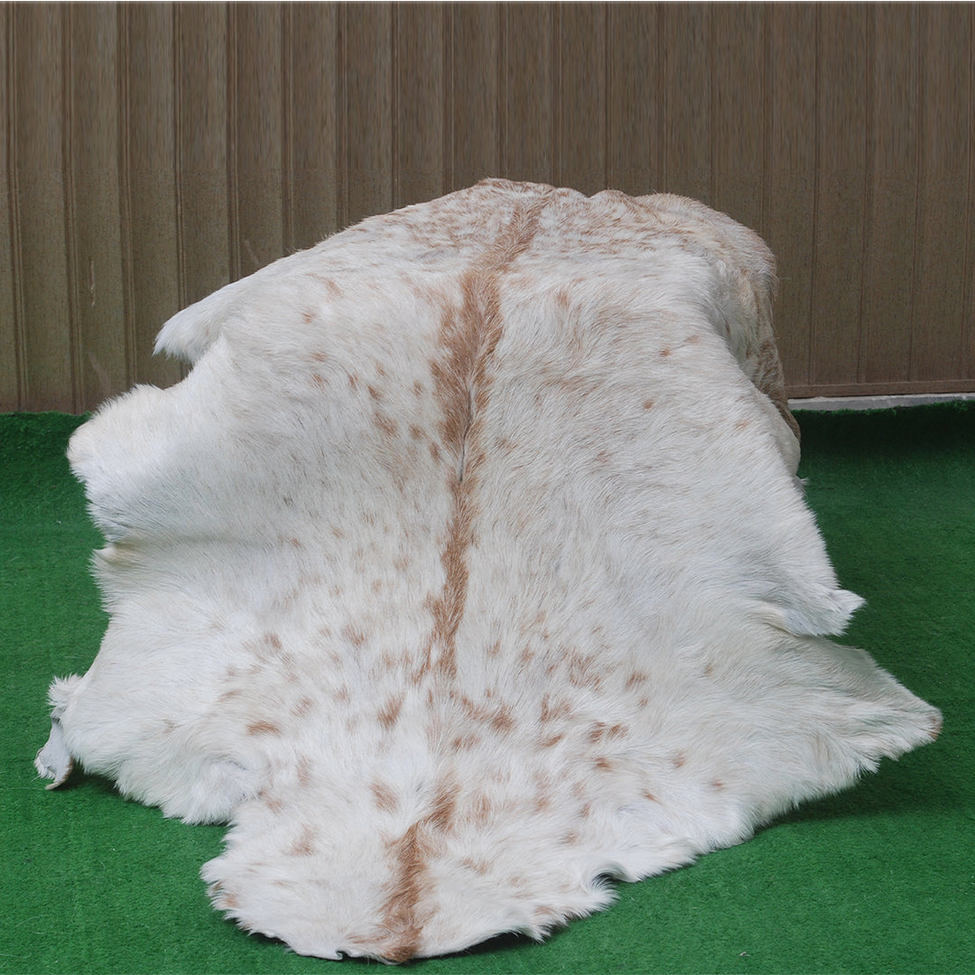 Luxurious Brown and White Genuine Goat Hide Rug - Premium Hair-on Skin Rug for Home Decor - Celestial Leather Limited