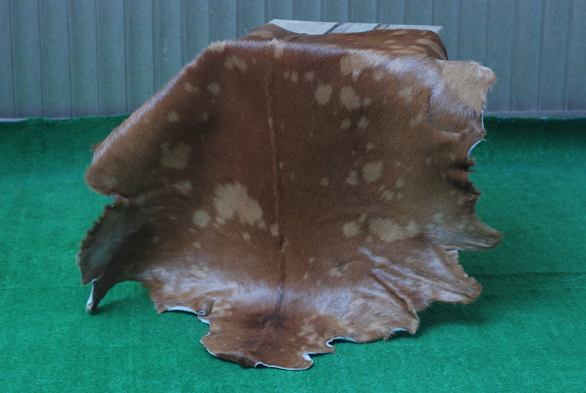 Authentic Hair-On Goat Skin Rug - Brown and White Pattern for Stylish Interiors