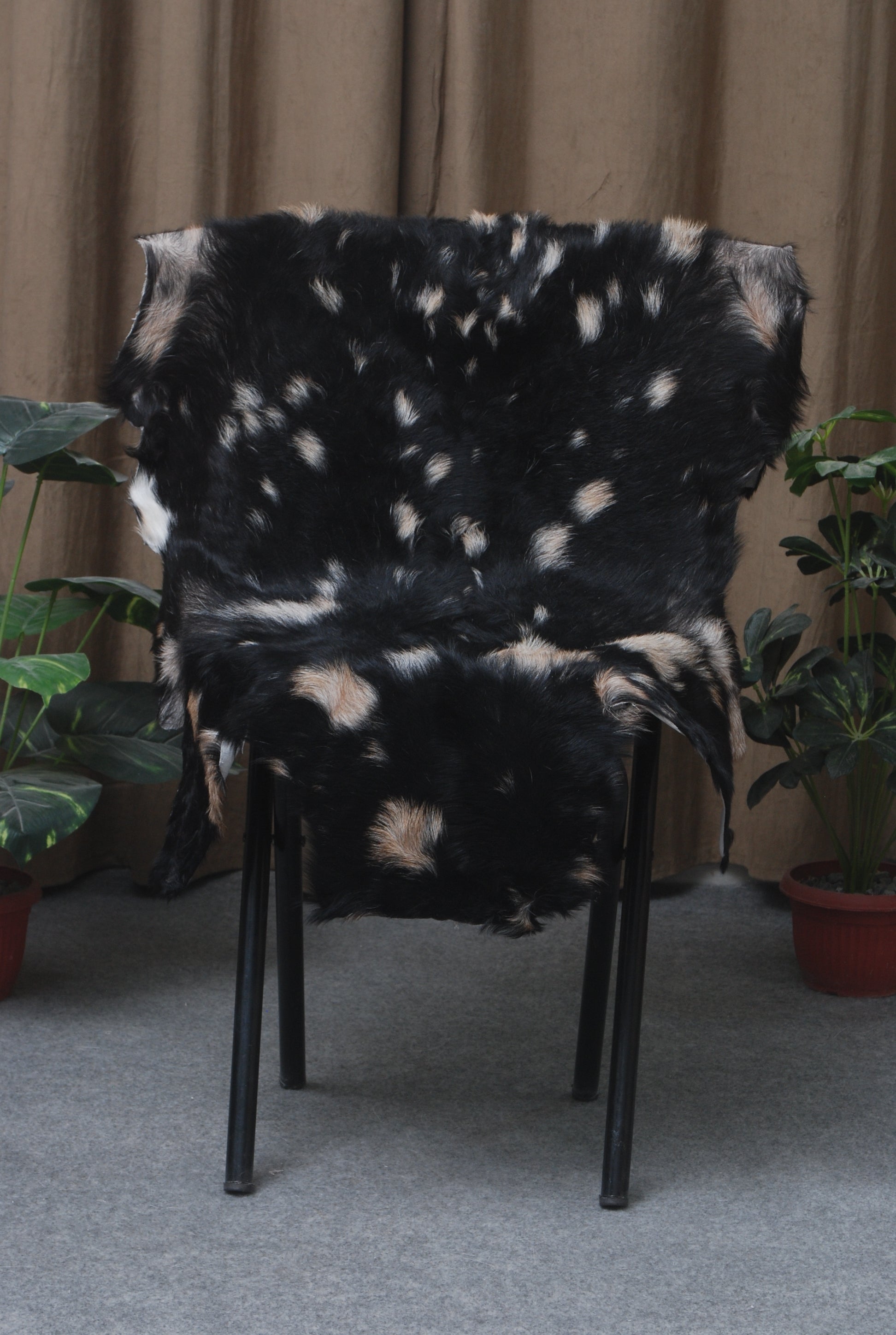 Handcrafted Black and White Goat Skin Rug - Soft and Durable Hair-On Leather