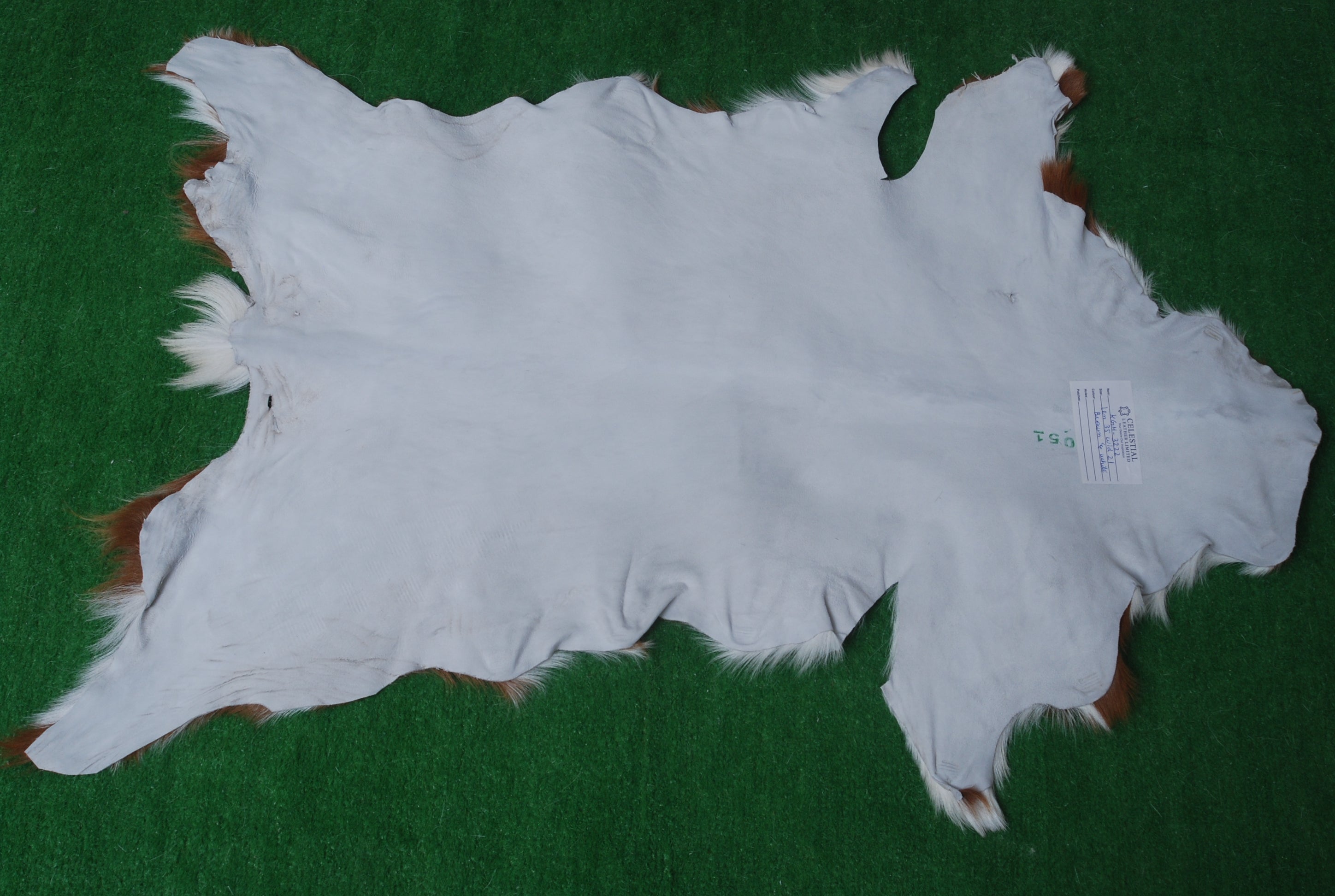 Luxury Brown and White Goat Hide Rug | Premium Hair-On Skin | Non-Slip Suede Back | Sustainable & Eco-Friendly | Handcrafted Elegance