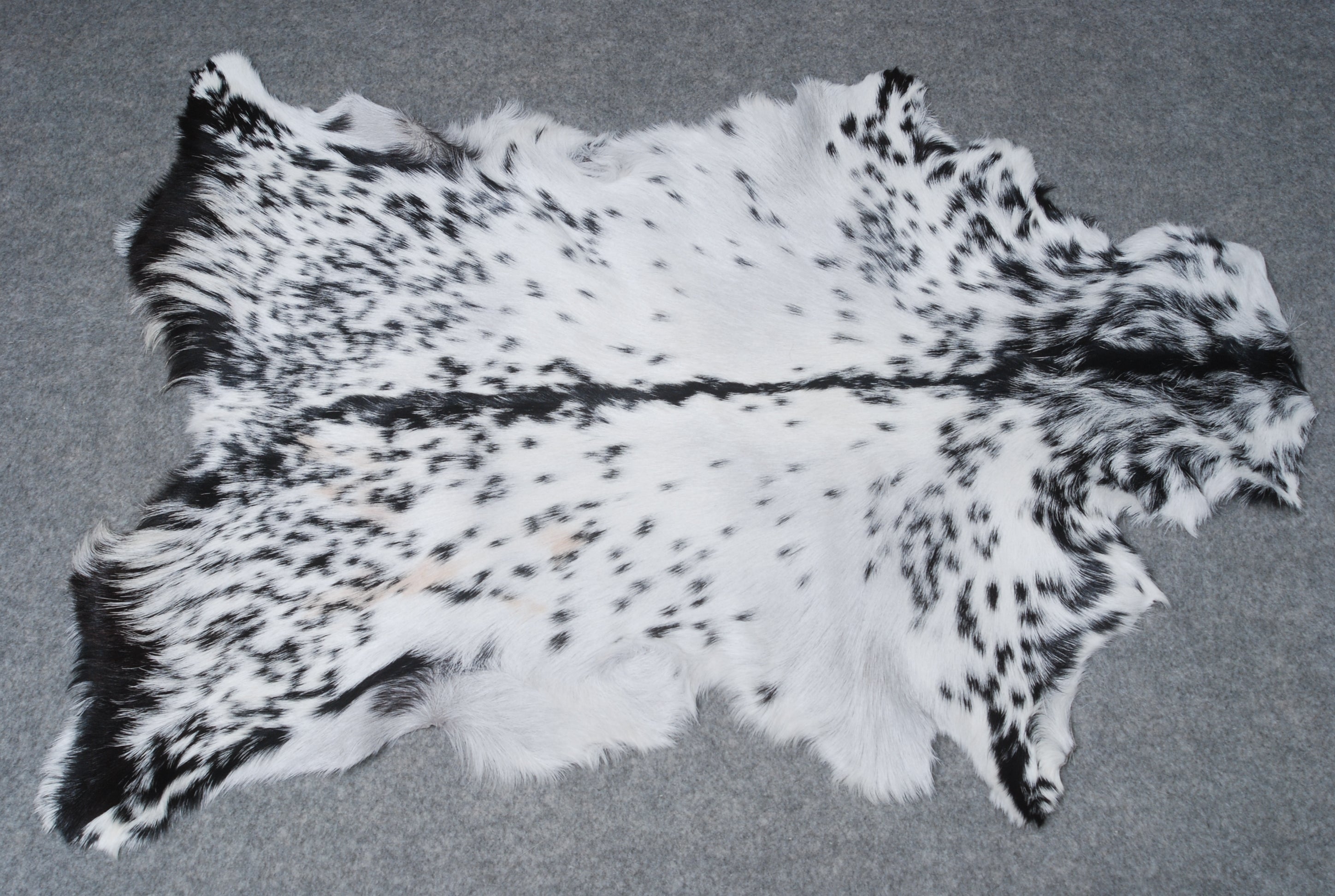Unique Natural Black & White Goat Skin Rug - Sustainable Animal Hide Throw Floor Rug - Modern Eco-Friendly Home Décor Rug - Celestial Leather Limited