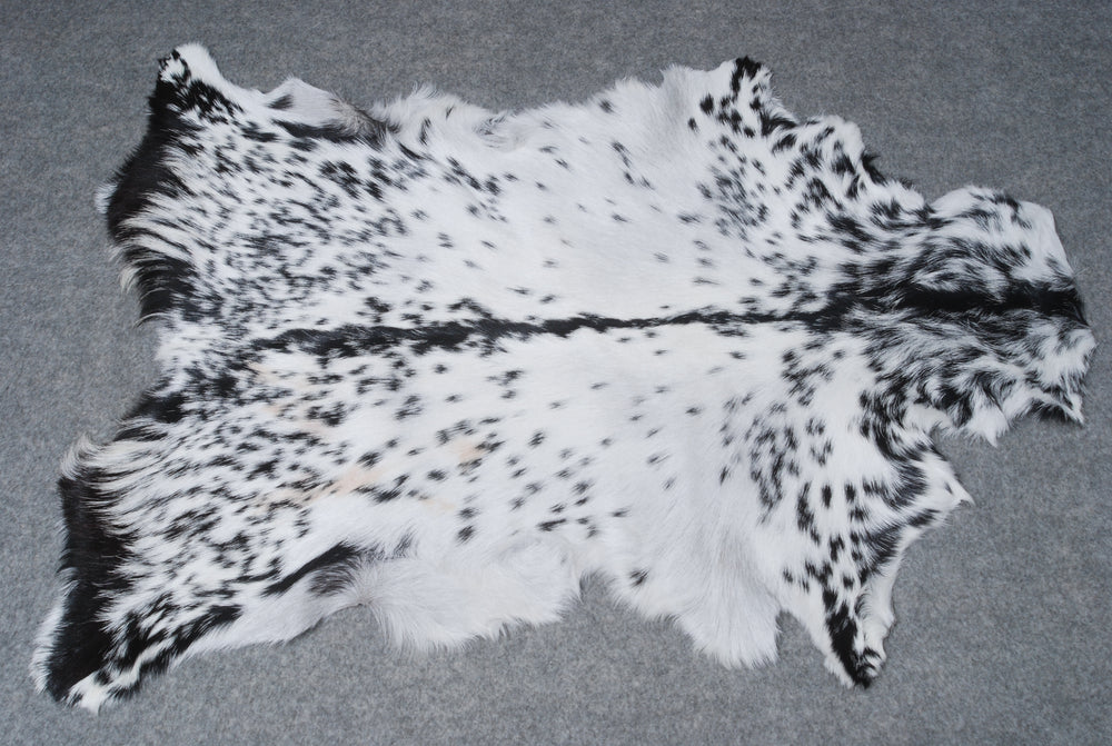 Unique Natural Black & White Goat Skin Rug - Sustainable Animal Hide Throw Floor Rug - Modern Eco-Friendly Home Décor Rug - Celestial Leather Limited