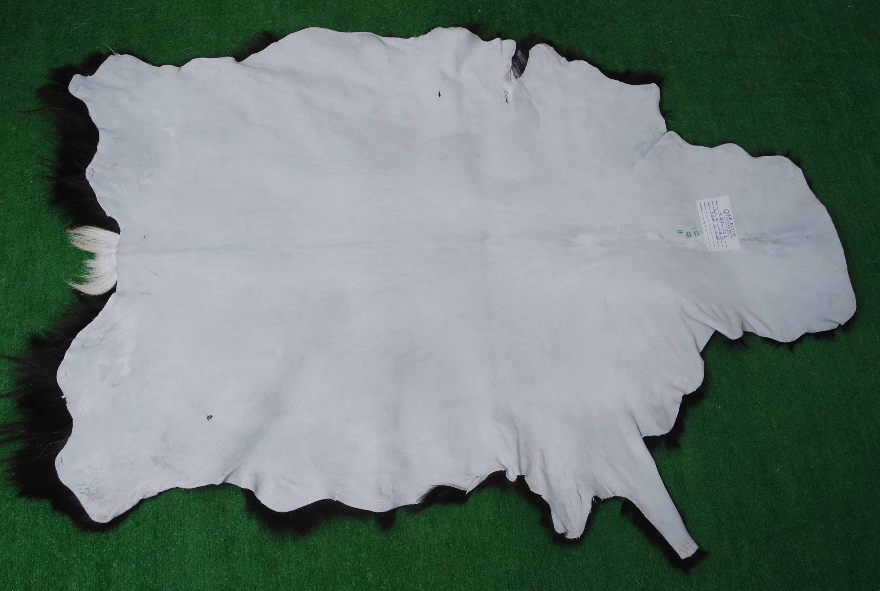 Premium Black and White Goat Skin Rug - Genuine Hair-On Leather for Home Décor