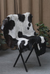 Premium Black and White Goat Skin Rug - Genuine Hair-On Leather for Home Décor