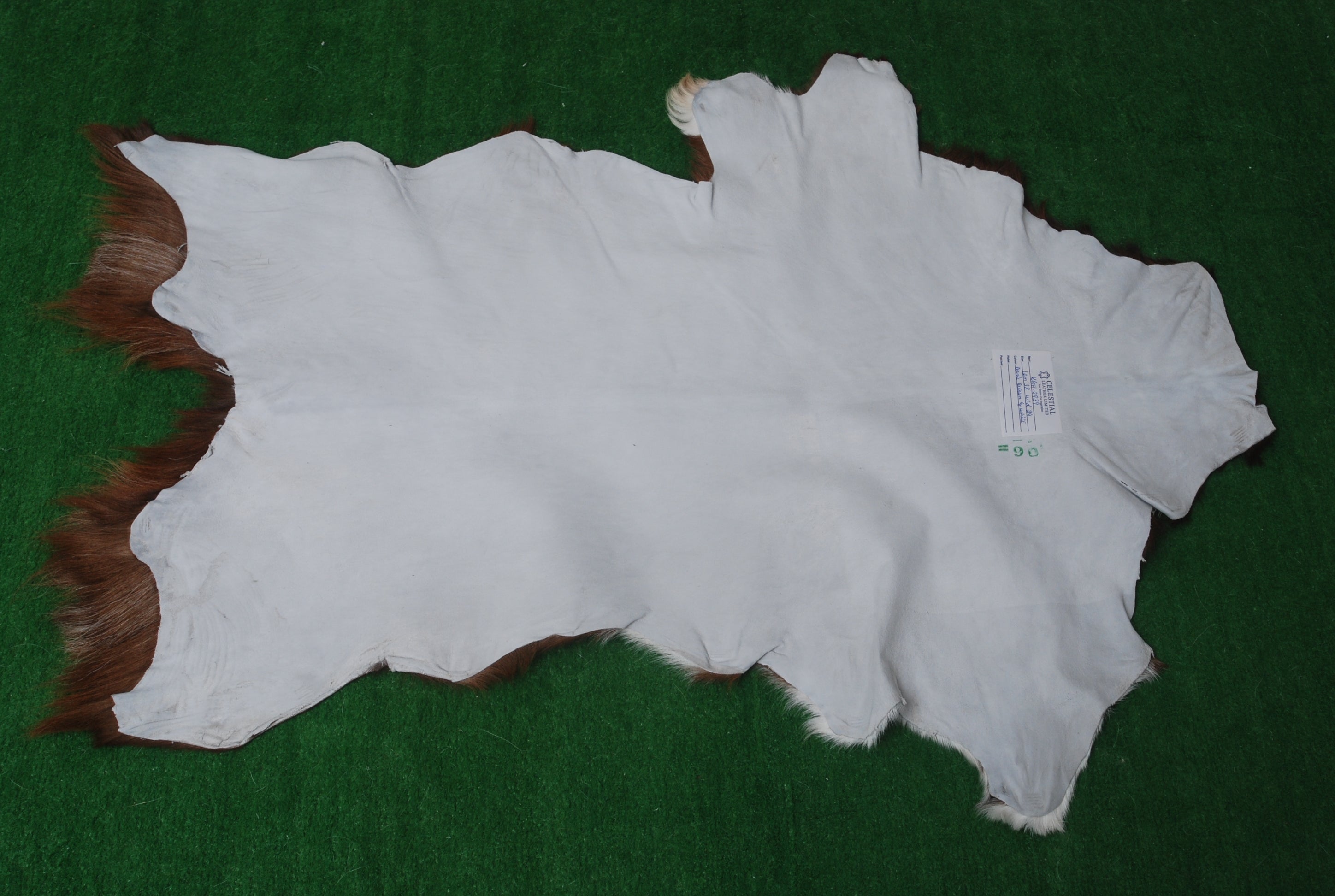 Luxury Handmade Dark Brown & White Goat Skin Rug - Soft, Hypoallergenic, & Sustainable