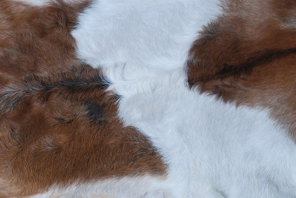 Premium Handcrafted Brown and White Goat Skin Rug - Luxury Hair-on Goatskin Rug for Elegant Spaces - Celestial Leather Limited