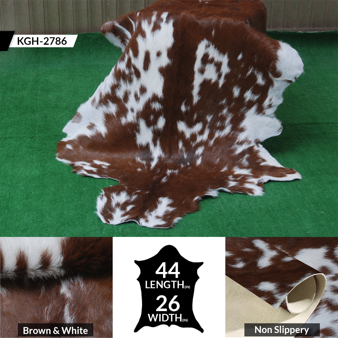 Goat Skin Rug: Dark Brown and white genuine Goat hide rug