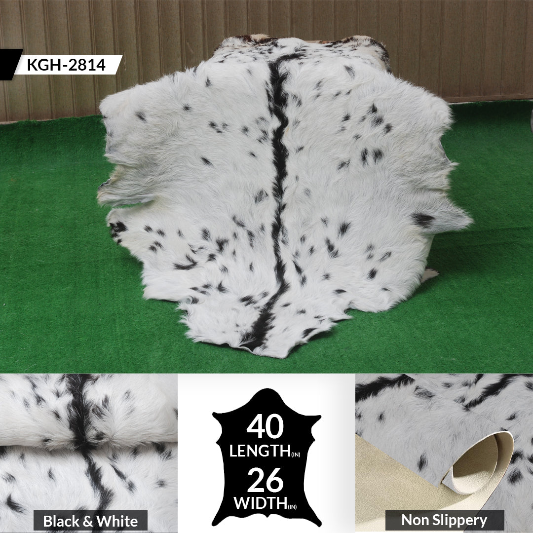 Goat Skin Rug, Black and white Handpicked for Quality, Unique Piece for Sale, Fast UK Delivery