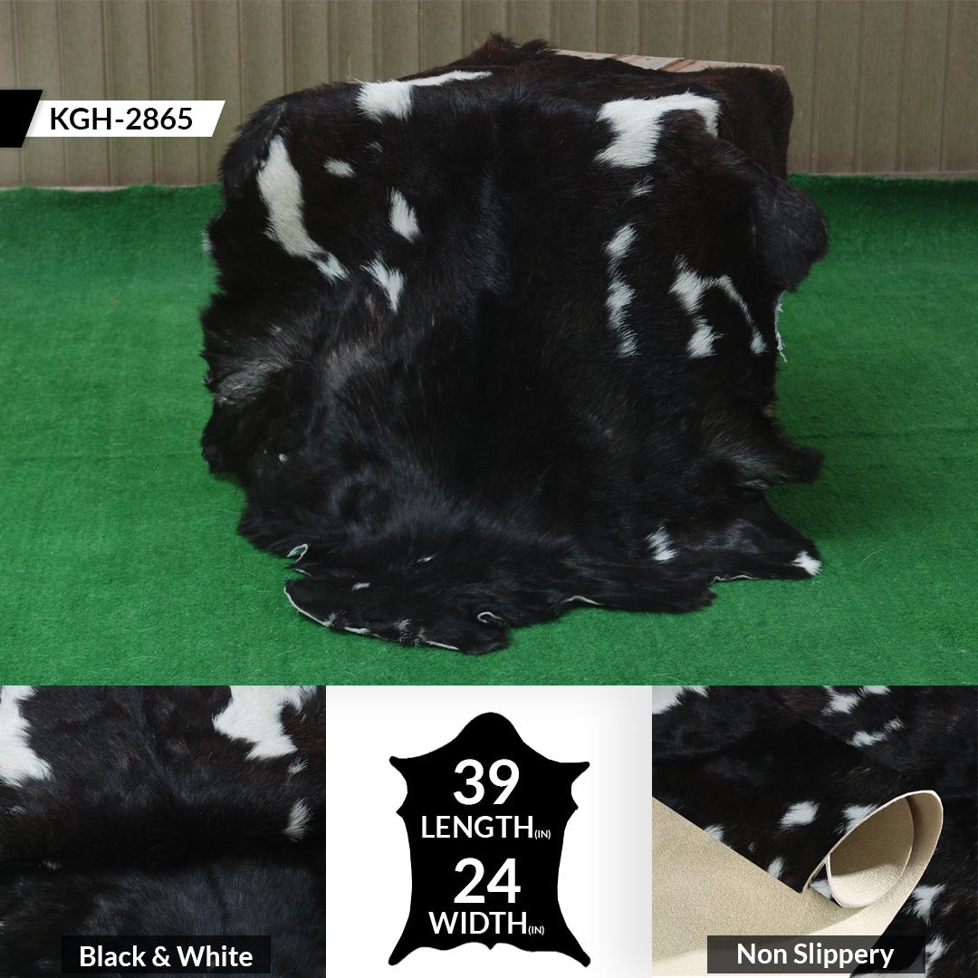 Goat Skin Rug, Black and white Handpicked for Quality, Unique Piece for Sale, Fast UK Delivery