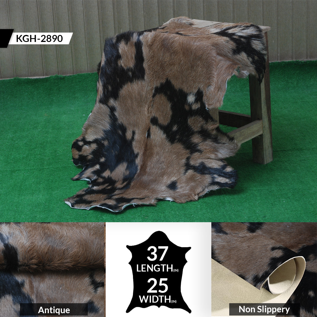 Black and Brown Handmade Goat Skin Rug – Rustic Charm for Your Home