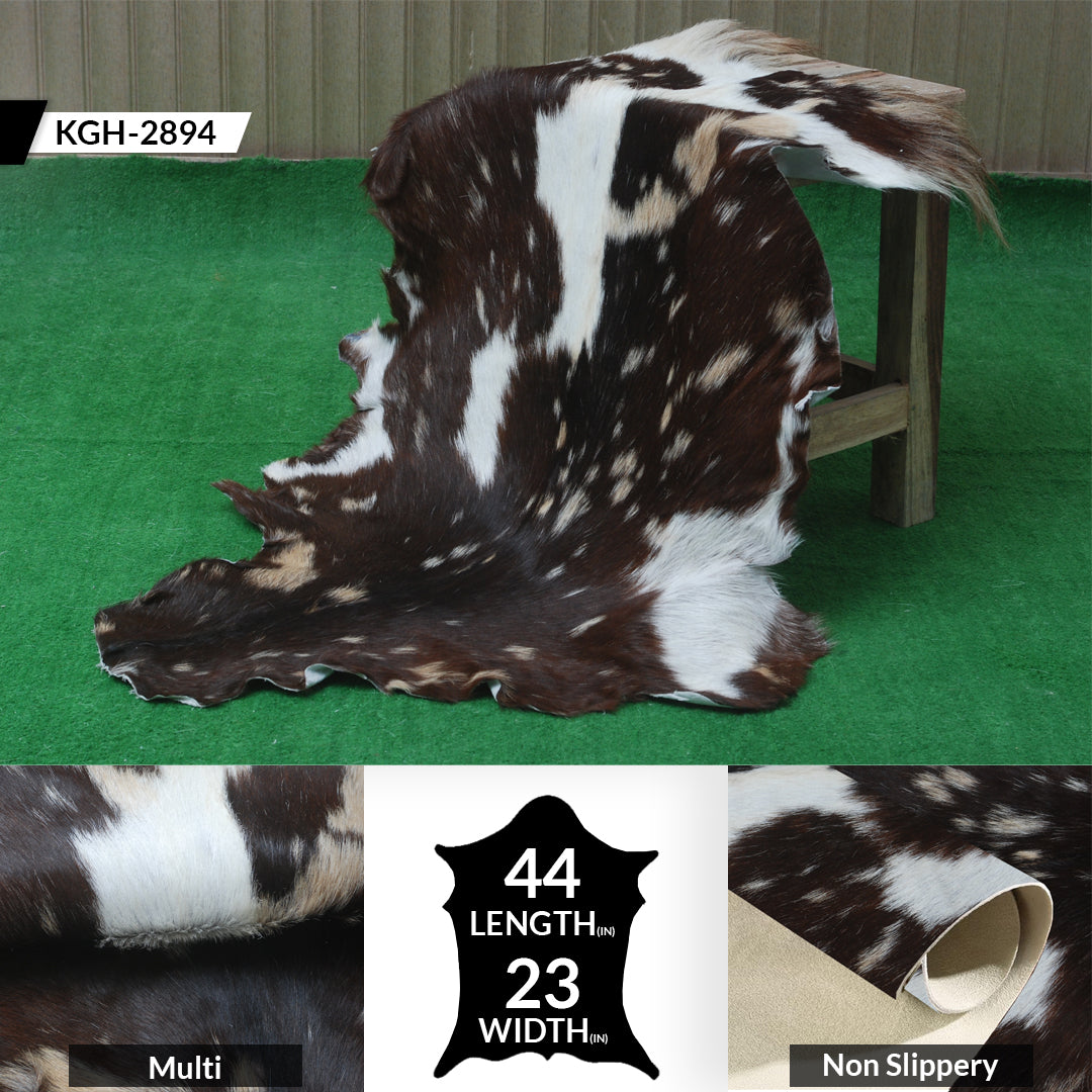 Tri-Color Handmade Goat Skin Rug – Unique Style for Your Home Décor