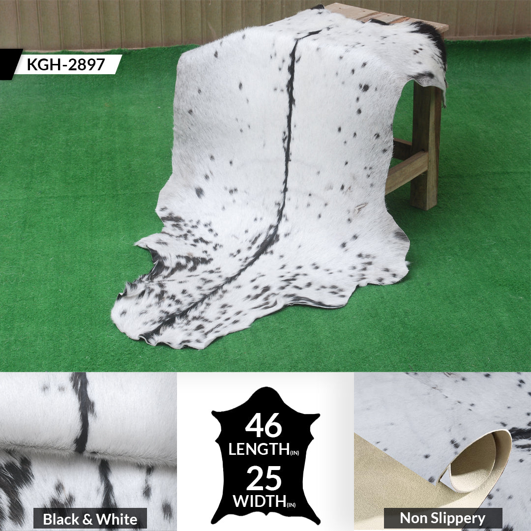 Black and White Handmade Goat Skin Rug – Rustic Charm for Your Home