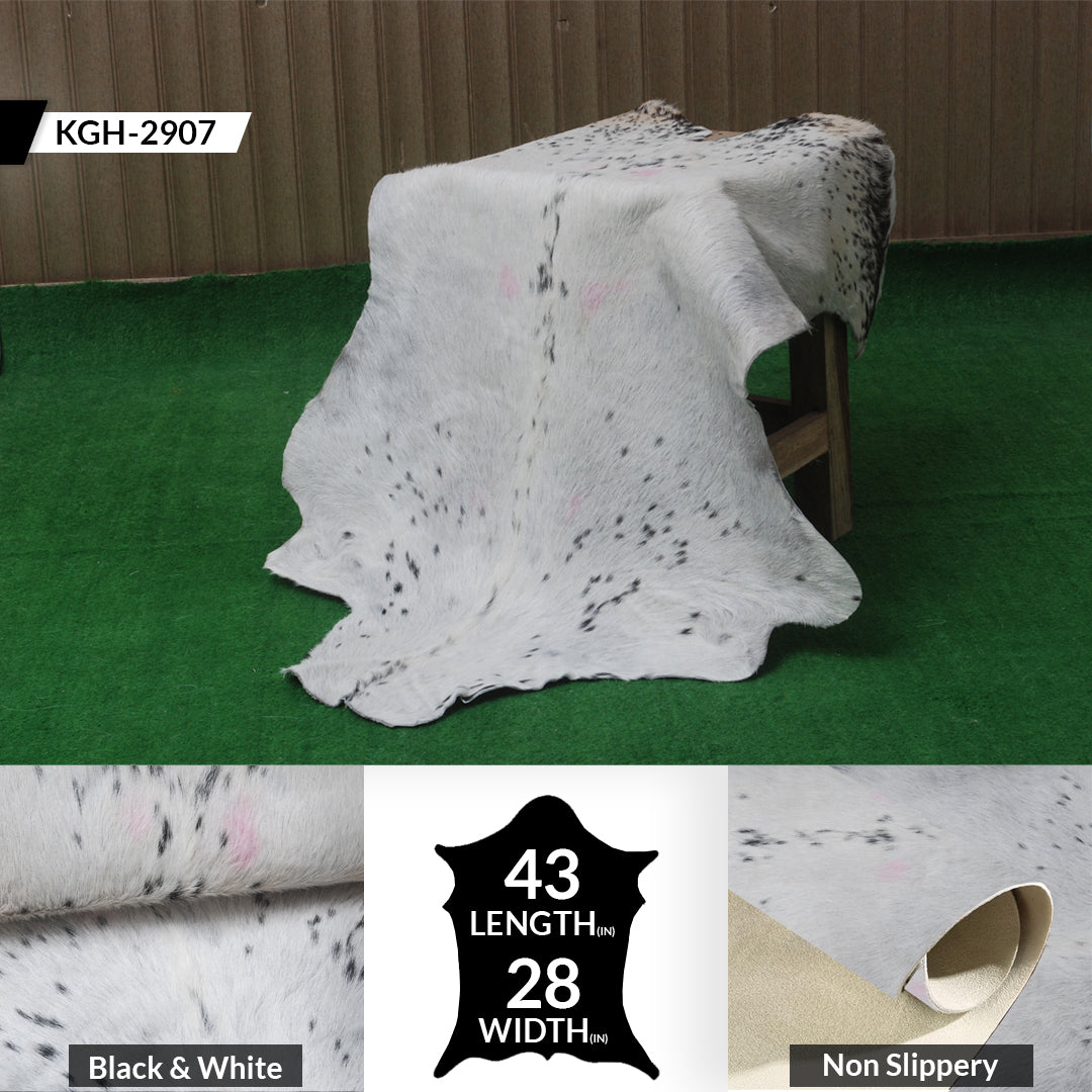 Brown and White Handmade Goat Skin Rug – Classic Elegance for Your Home