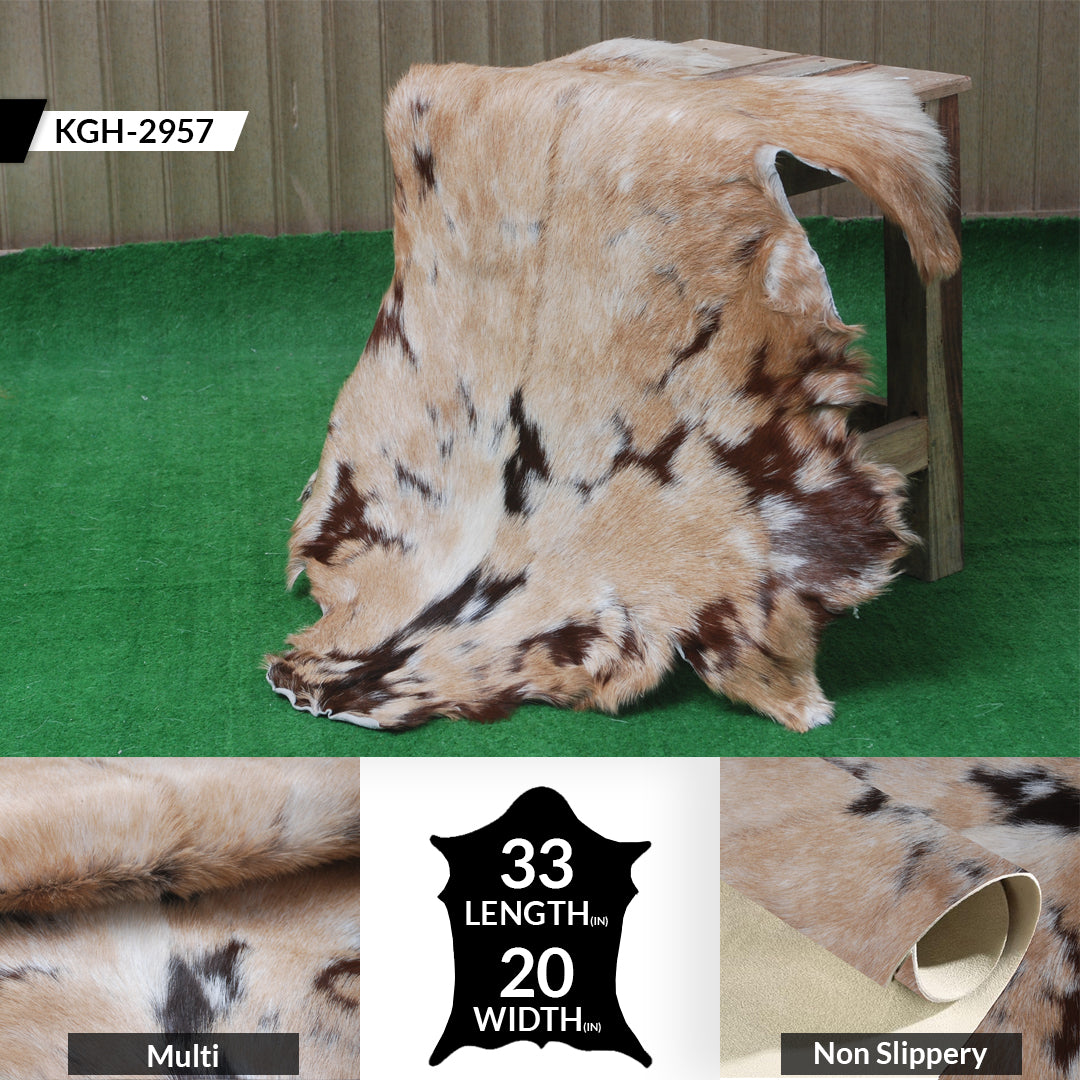 Goat Skin Rug: Tri-Color genuine Goat hide rug