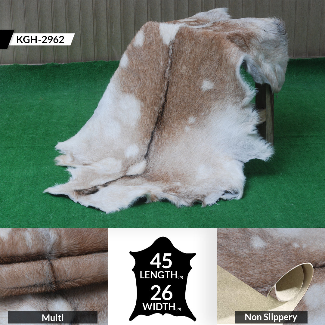 Brown and White Handmade Goat Skin Rug – Classic Elegance for Your Home