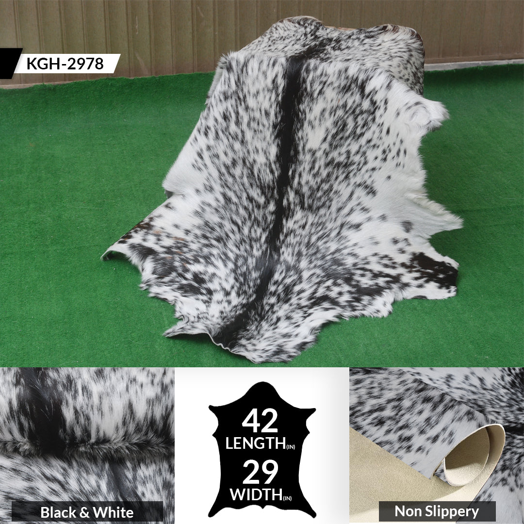 Genuine Goat Skin Rug - Black and White Pattern for Rustic Home Style