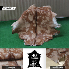 Premium Brown and White Goat Skin Rug - Genuine Hair-On Leather for Rustic Décor
