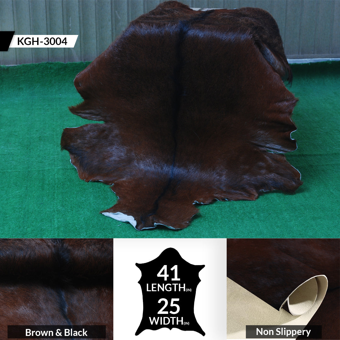 Luxurious Dark Brown Goat Skin Rug - Genuine Hair-On Leather for Elegant Décor