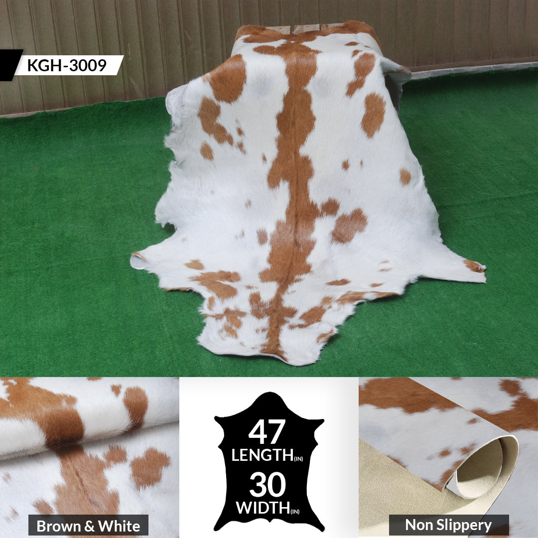 Natural Brown and White Goat Hide Rug - Luxurious Accent for Modern Homes