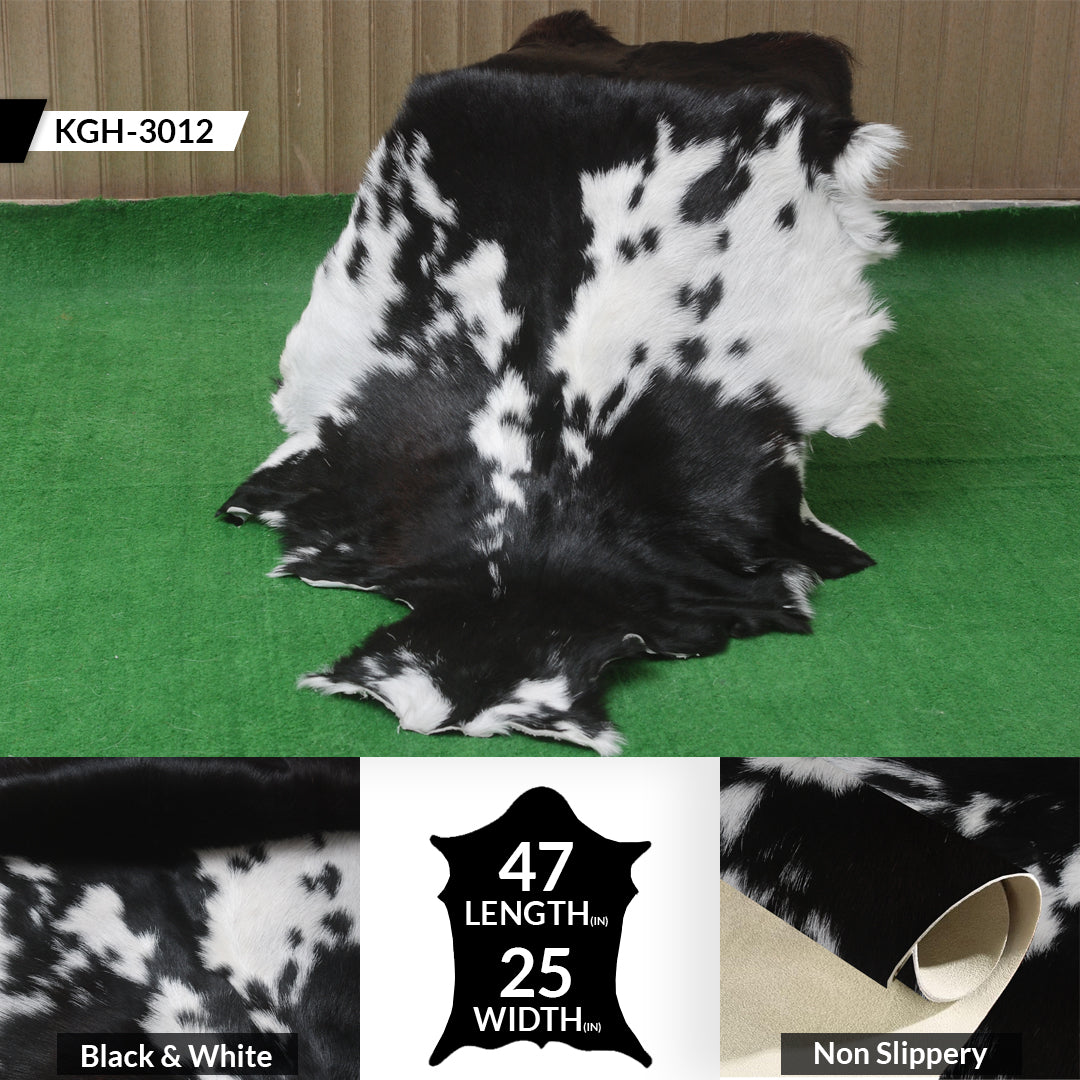 Genuine Goat Skin Rug - Black and White Pattern for Rustic Home Style