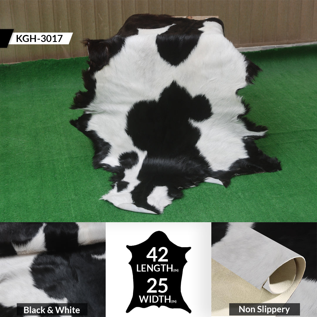 Genuine Goat Skin Rug - Black and White Pattern for Rustic Home Style
