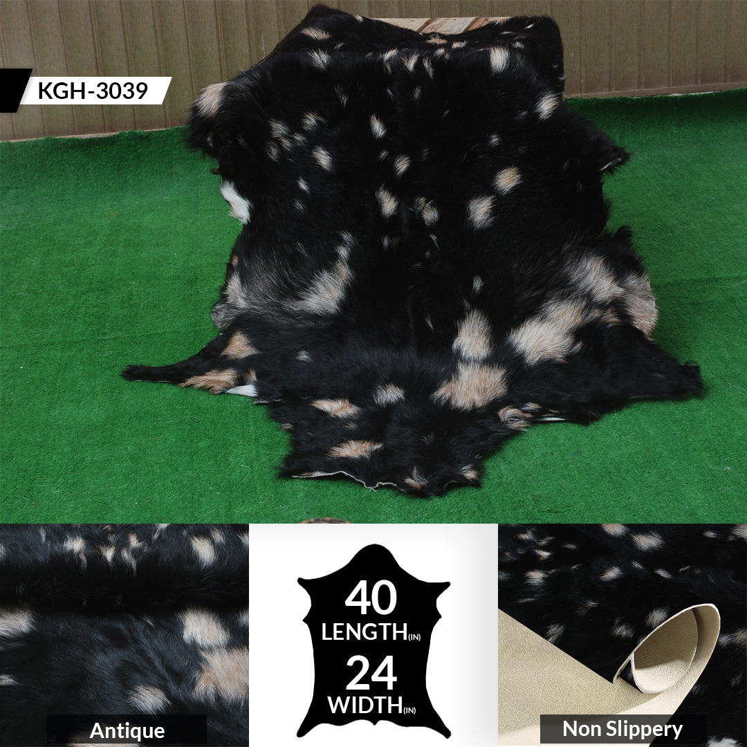 Handcrafted Black and White Goat Skin Rug - Soft and Durable Hair-On Leather