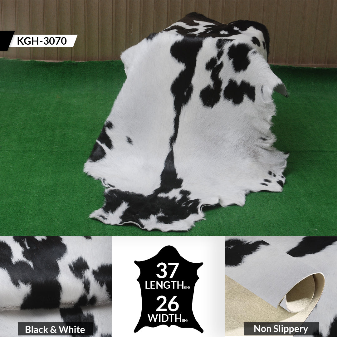 Handcrafted Black and White Goat Skin Rug - Soft and Durable Hair-On Leather
