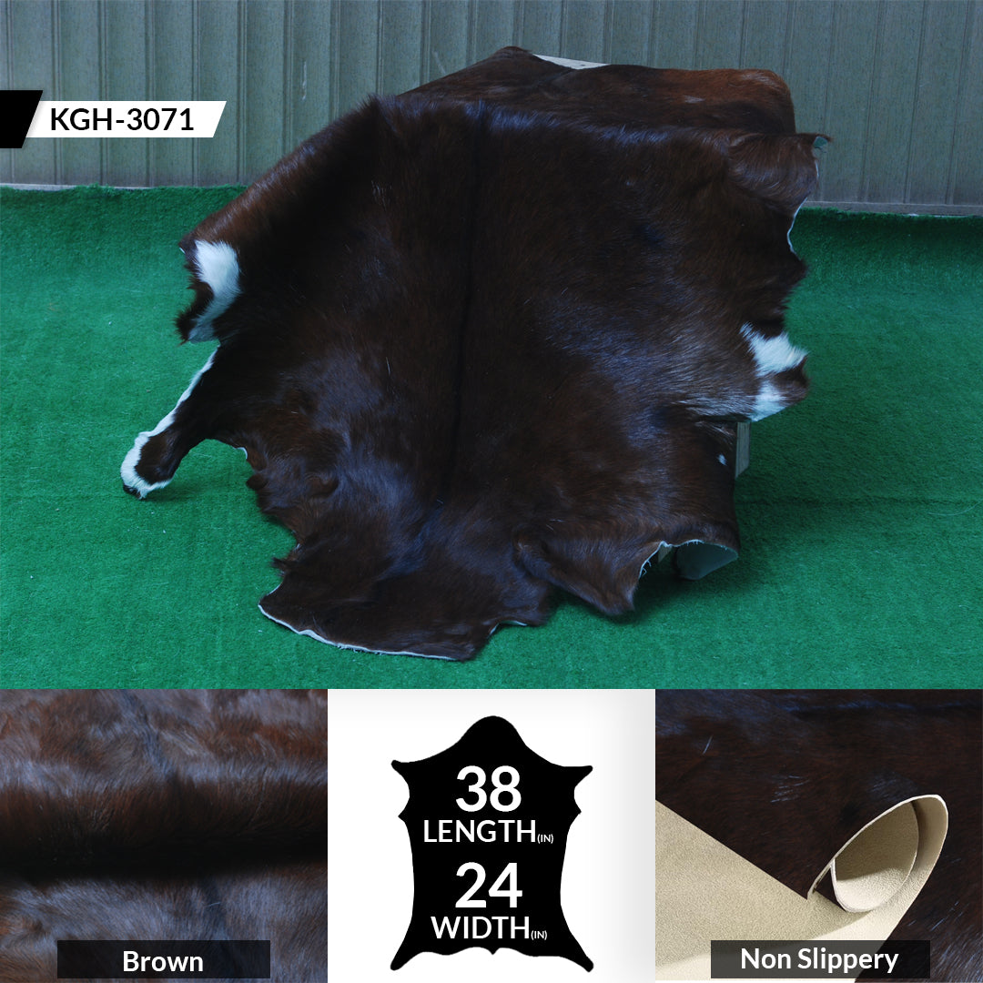 Rustic Dark Brown Goat Hide Rug - Genuine Leather for Timeless Home Styling