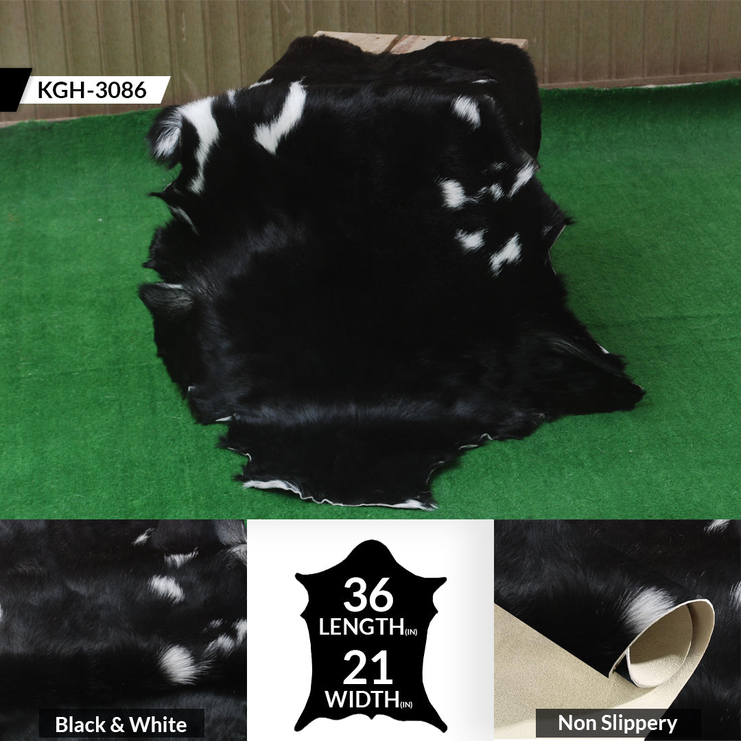 Authentic Hair-On Goat Skin Rug - Black and White Pattern for Luxe Décor