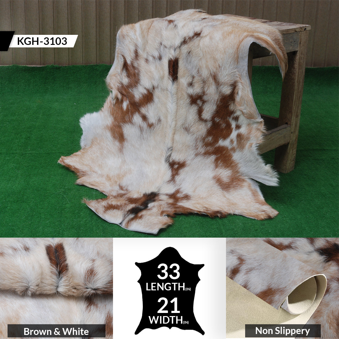 Natural Tri-Color Goat Hide Rug - Luxurious Accent for Rustic and Modern Spaces