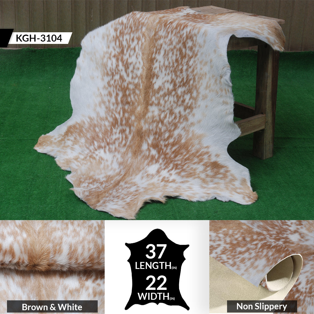 Natural Brown and White Goat Hide Rug - Luxurious Accent for Modern Homes