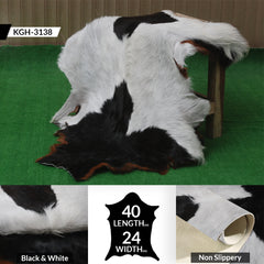 Handcrafted Black and White Goat Skin Rug - Soft and Durable Hair-On Leather