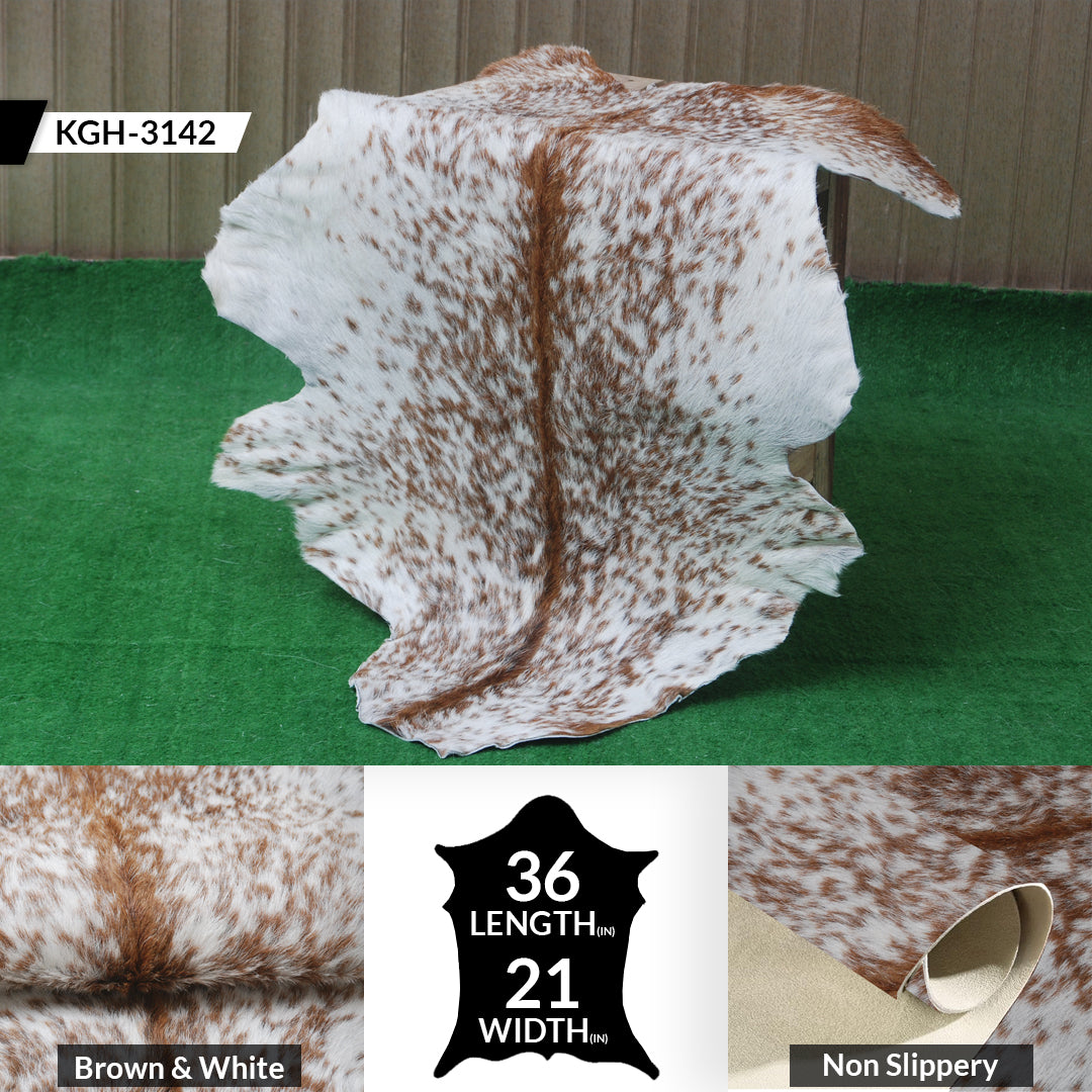 Authentic Hair-On Goat Skin Rug - Brown and White Pattern for Stylish Interiors