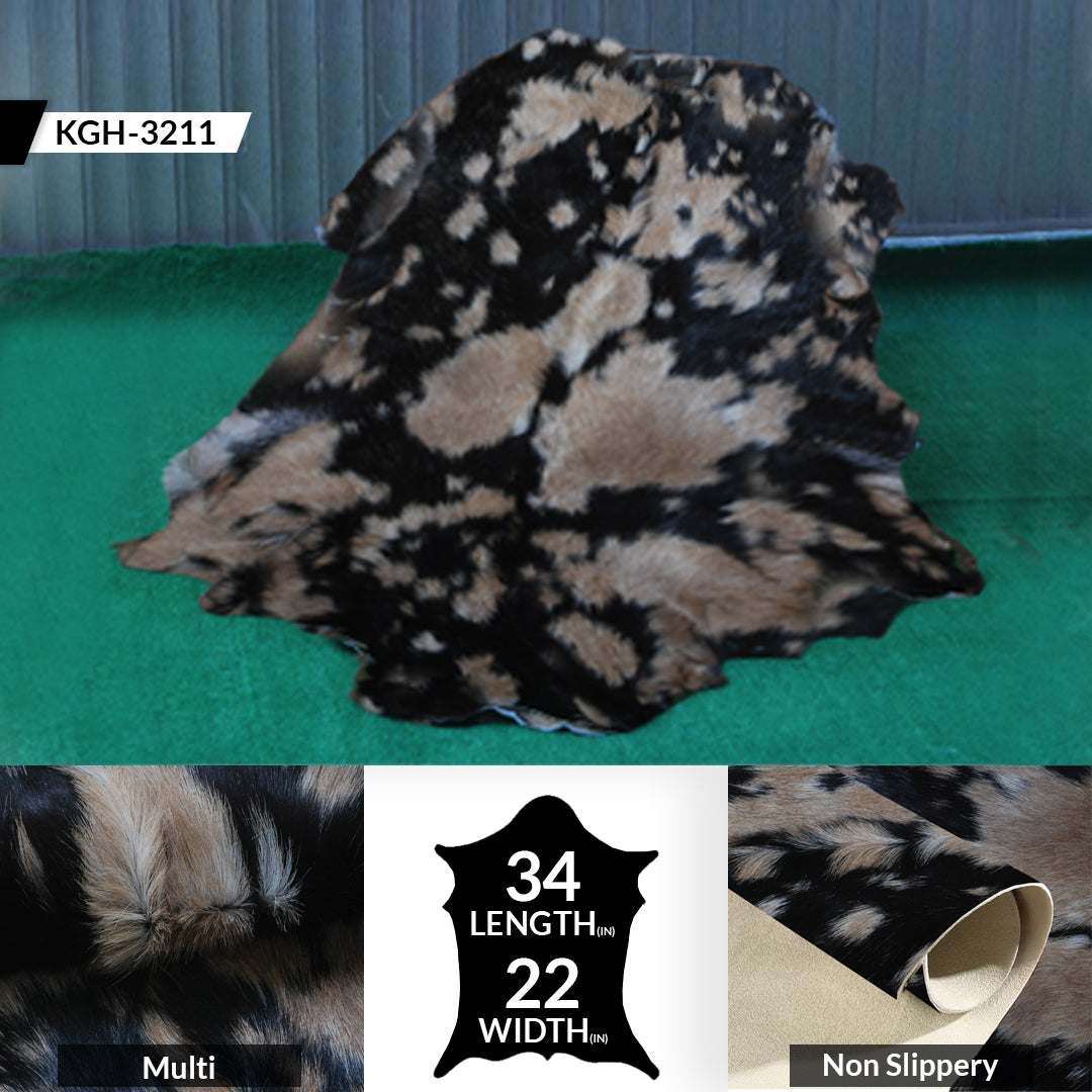 Natural Tri-Color Goat Hide Rug - Luxurious Accent for Rustic and Modern Spaces