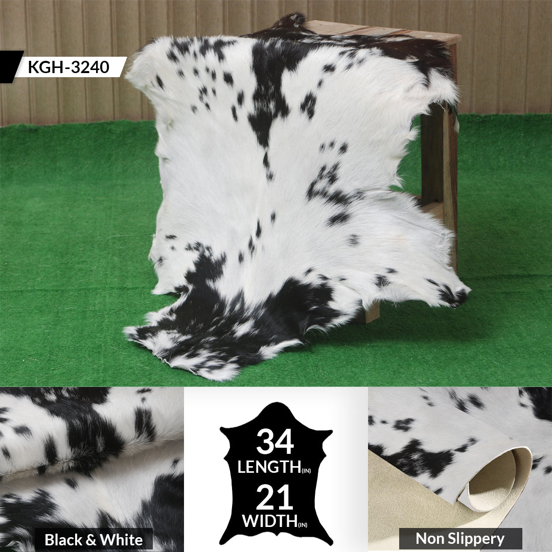 Stylish Black and White Goat Hide Rug - Unique Natural Pattern for Modern Homes