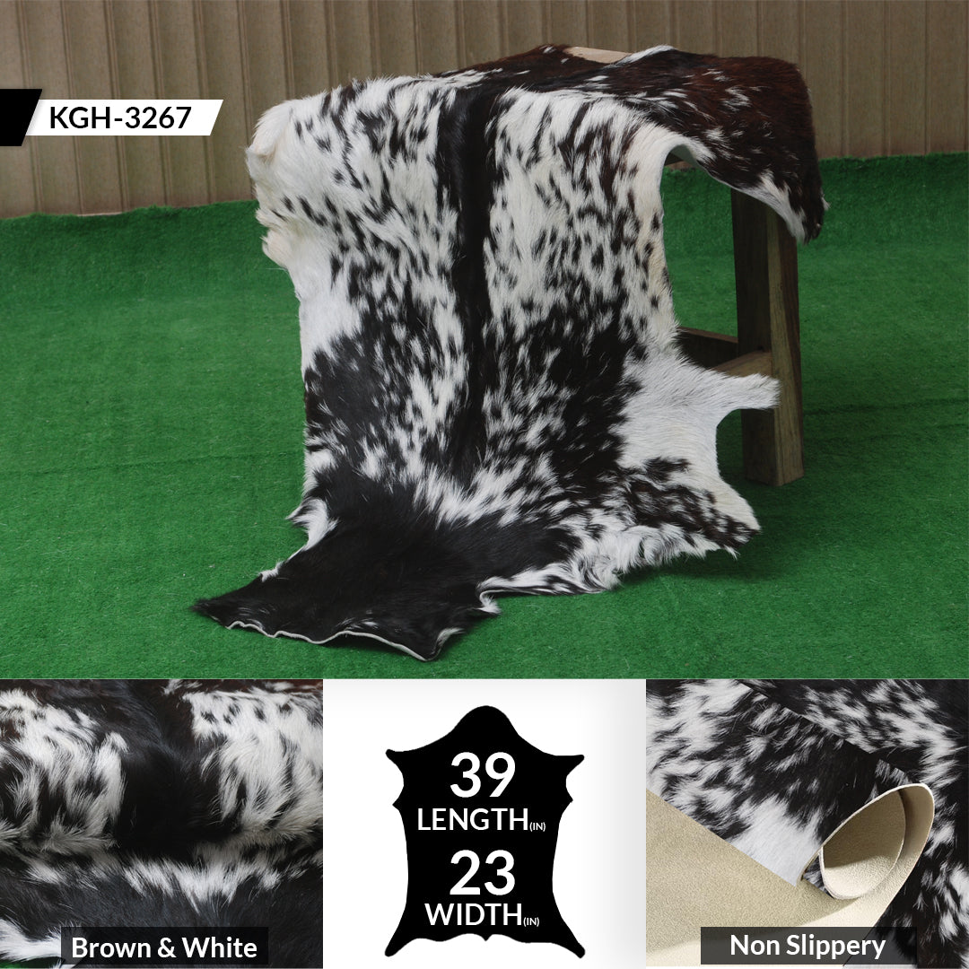 Decorative Black and White Goat Skin Rug - Genuine Leather for Sophisticated Spaces