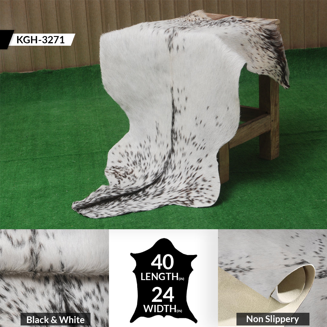 Stylish Black and White Goat Hide Rug - Unique Natural Pattern for Modern Homes