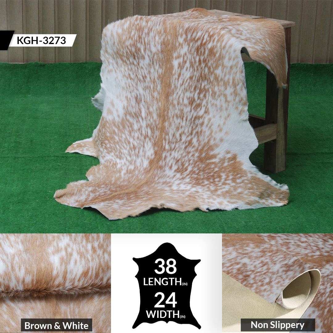 Rustic Brown and White Goat Skin Rug - Unique Pattern for Modern and Classic Décor