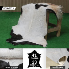 Luxurious Black and White Goat Skin Rug - Natural Hair-On Leather for Home Styling